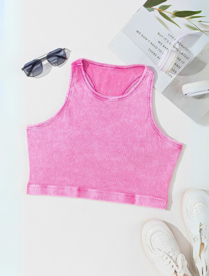 Mineral Wash racer Back Crop Powdered Pink -