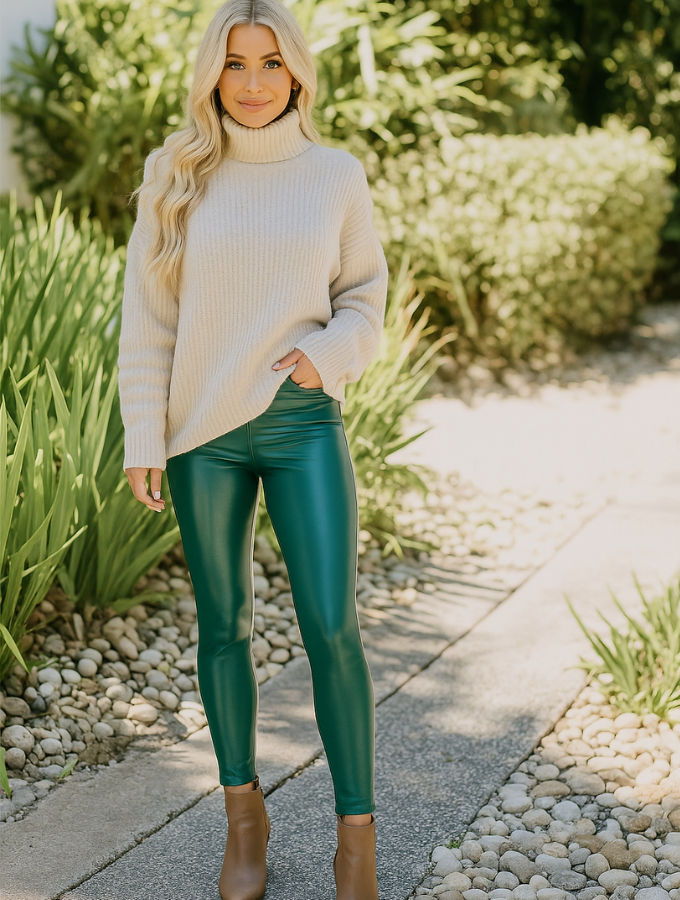 Vegan Leather Leggings - Jade