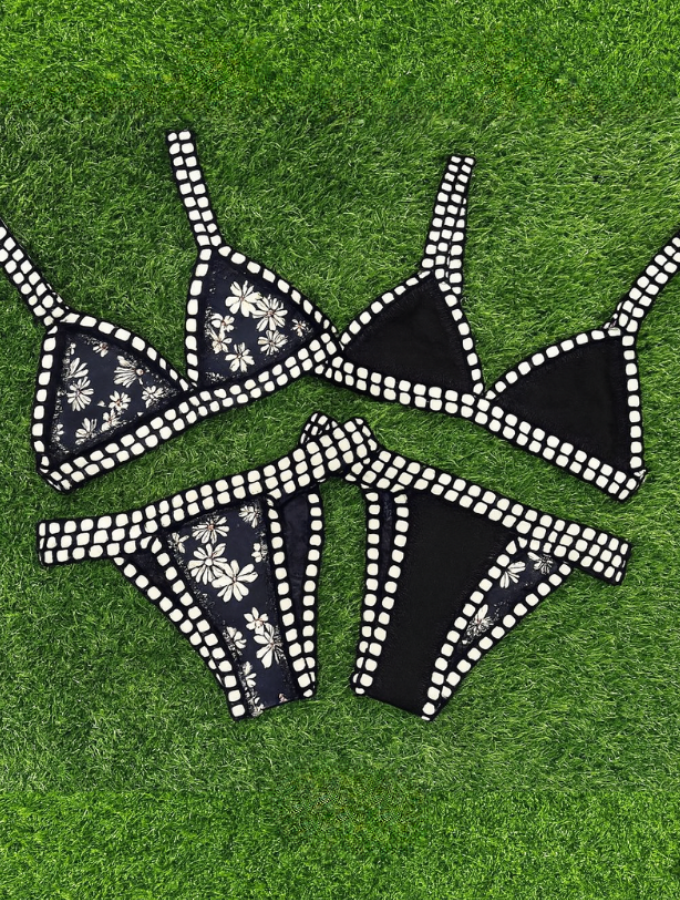 Black Daisy Reversible Crochet Bikini