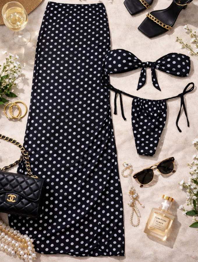Midnight Bandeau Polka Swim Set
