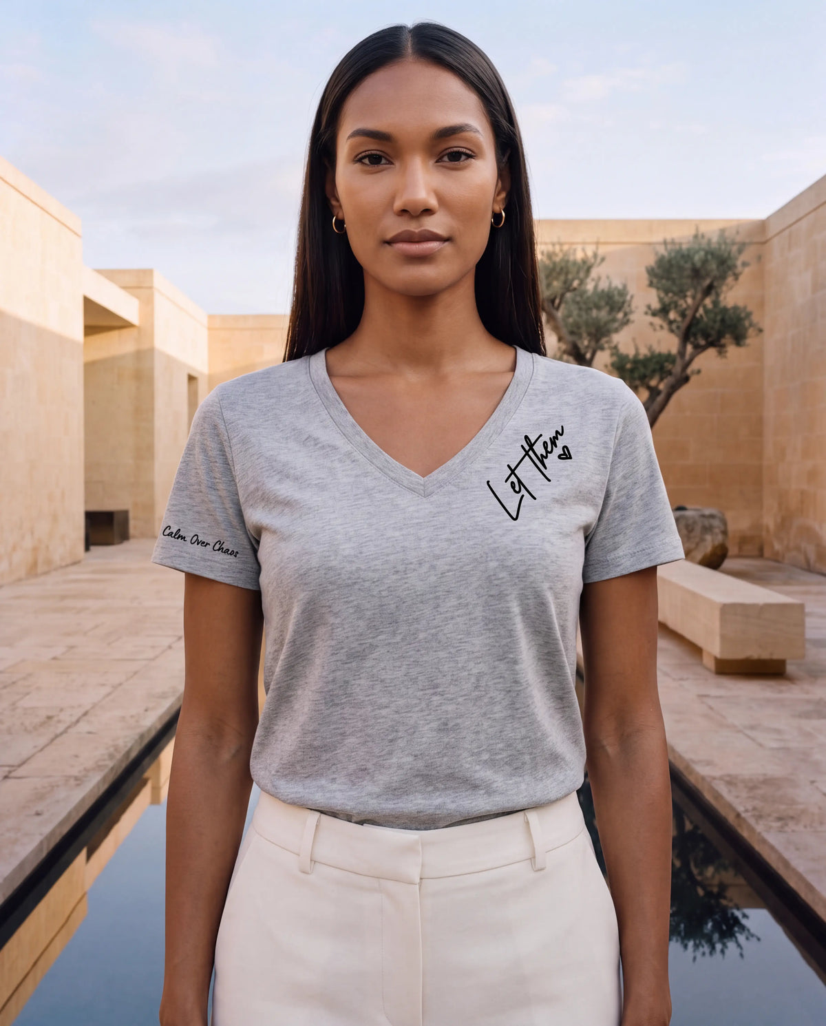 Let Me Tee V neck in grey