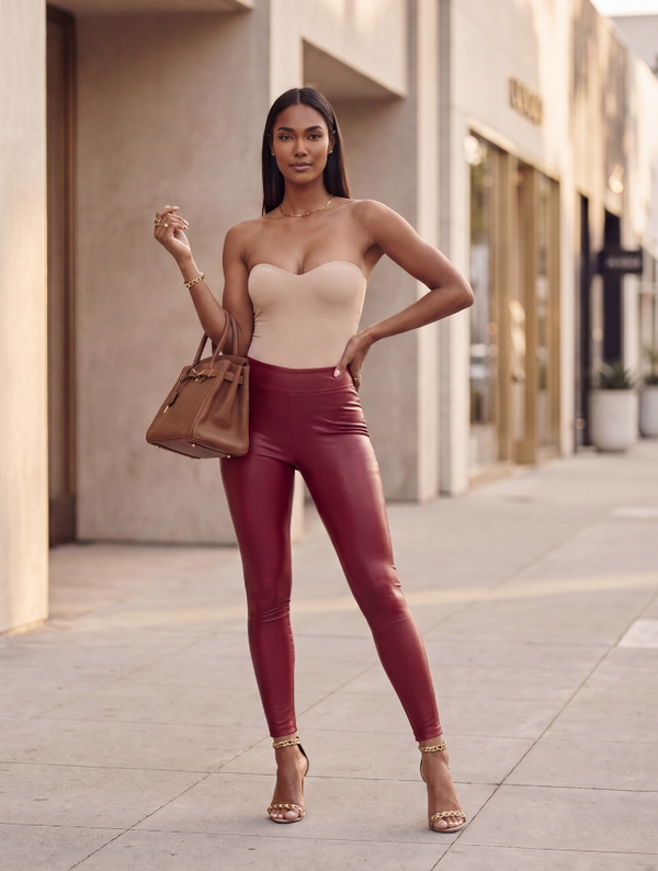 Vegan Leather Leggings - Cherry