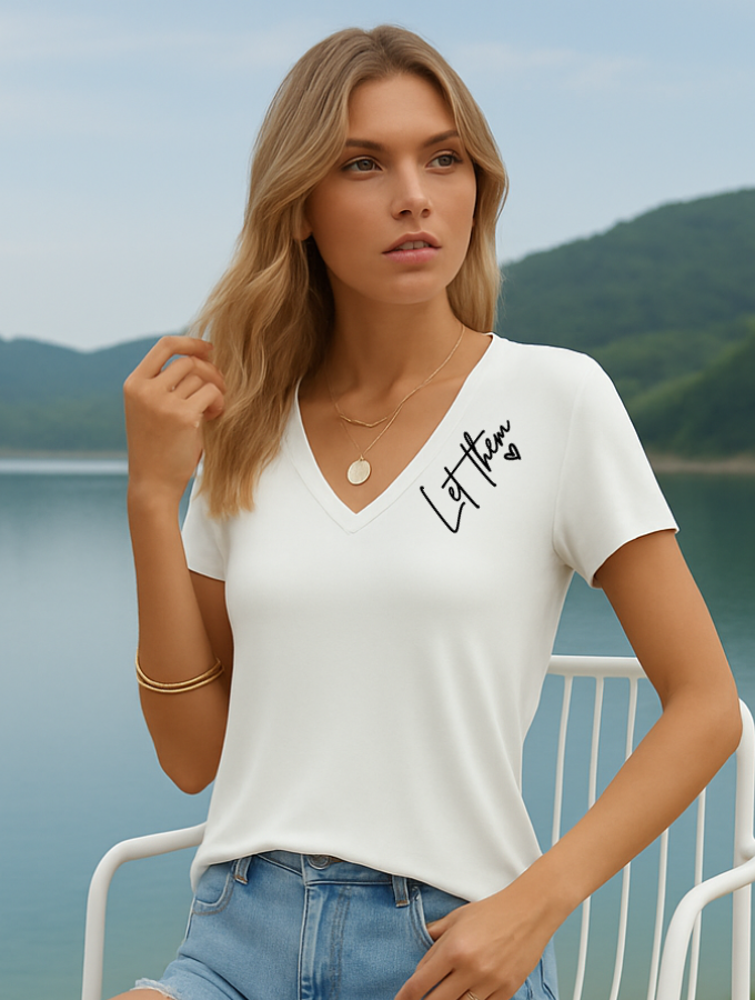 Let Them Tee - Vneck - White