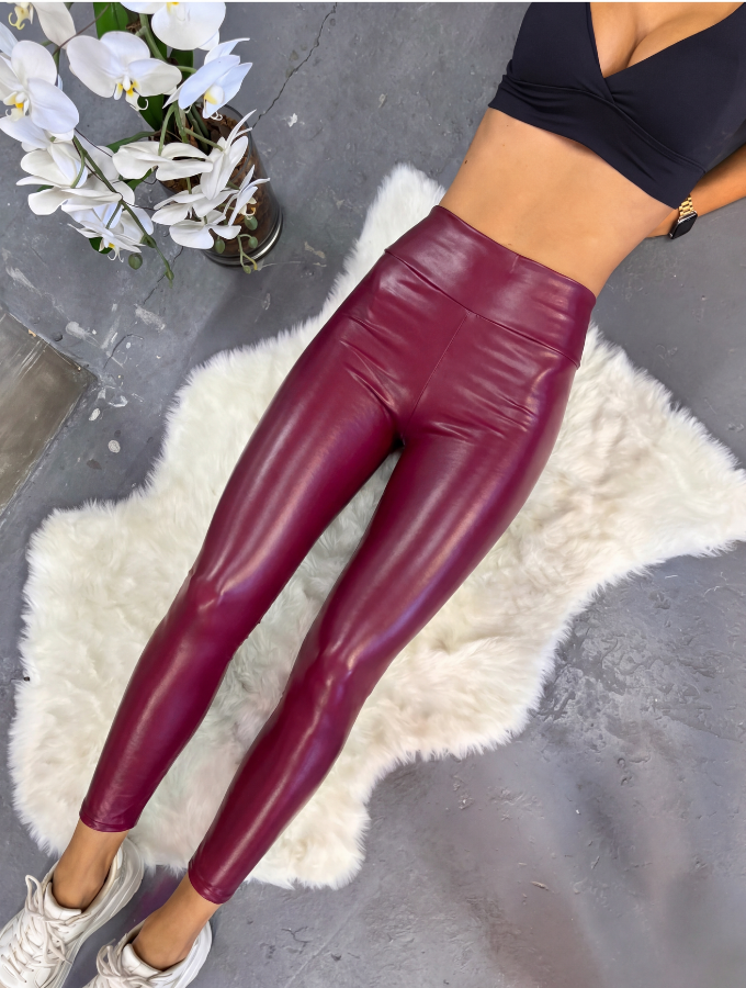 Vegan Leather Leggings - Cherry
