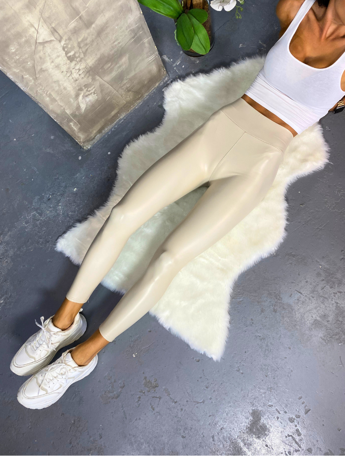 Vegan Leather Leggings - Sand