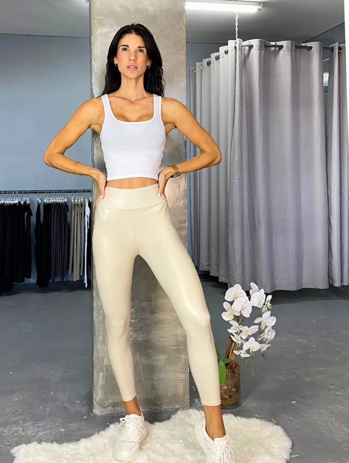 Vegan Leather Leggings - Sand
