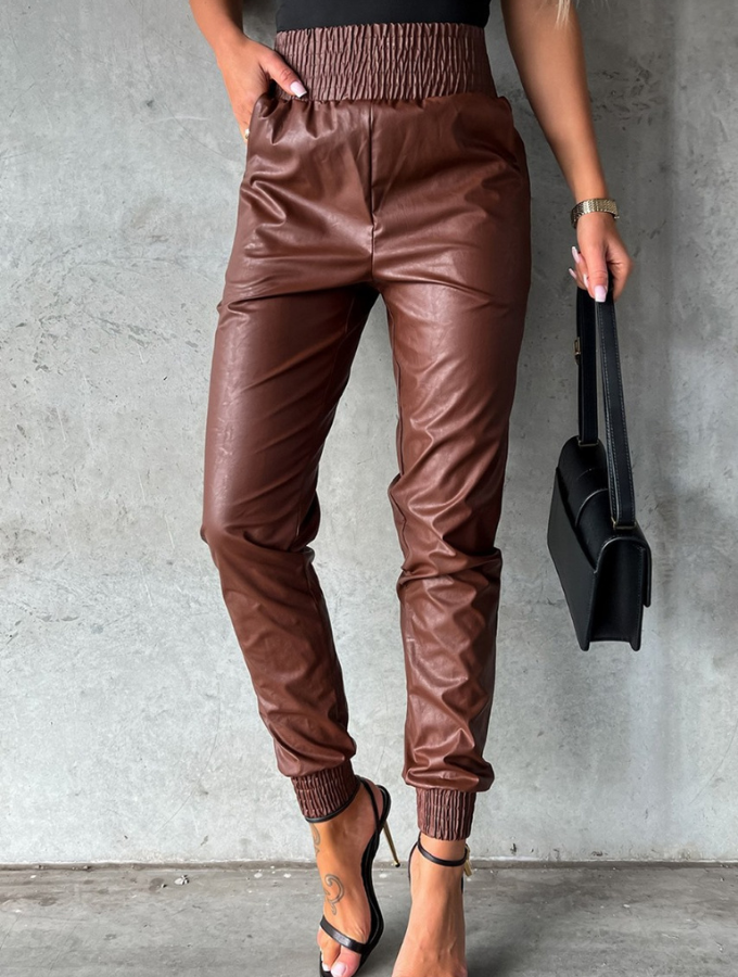 Vegan Leather Joggers Coffee -