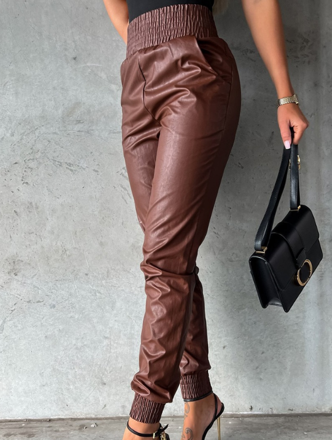 Vegan Leather Joggers Coffee -