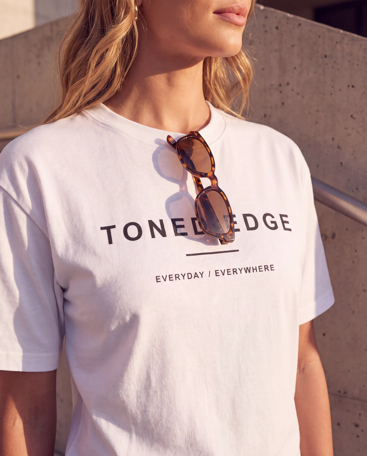 The Everyday Tee in White, chest print detail