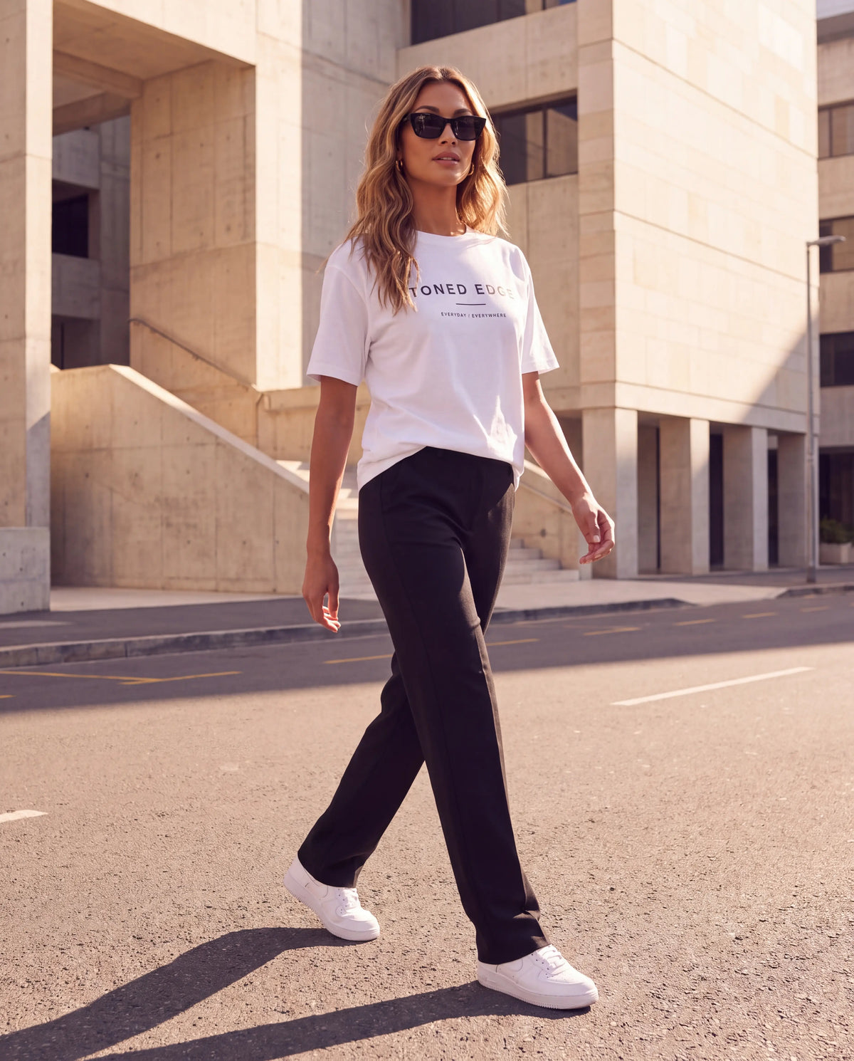 The Everyday Tee in White, street style front