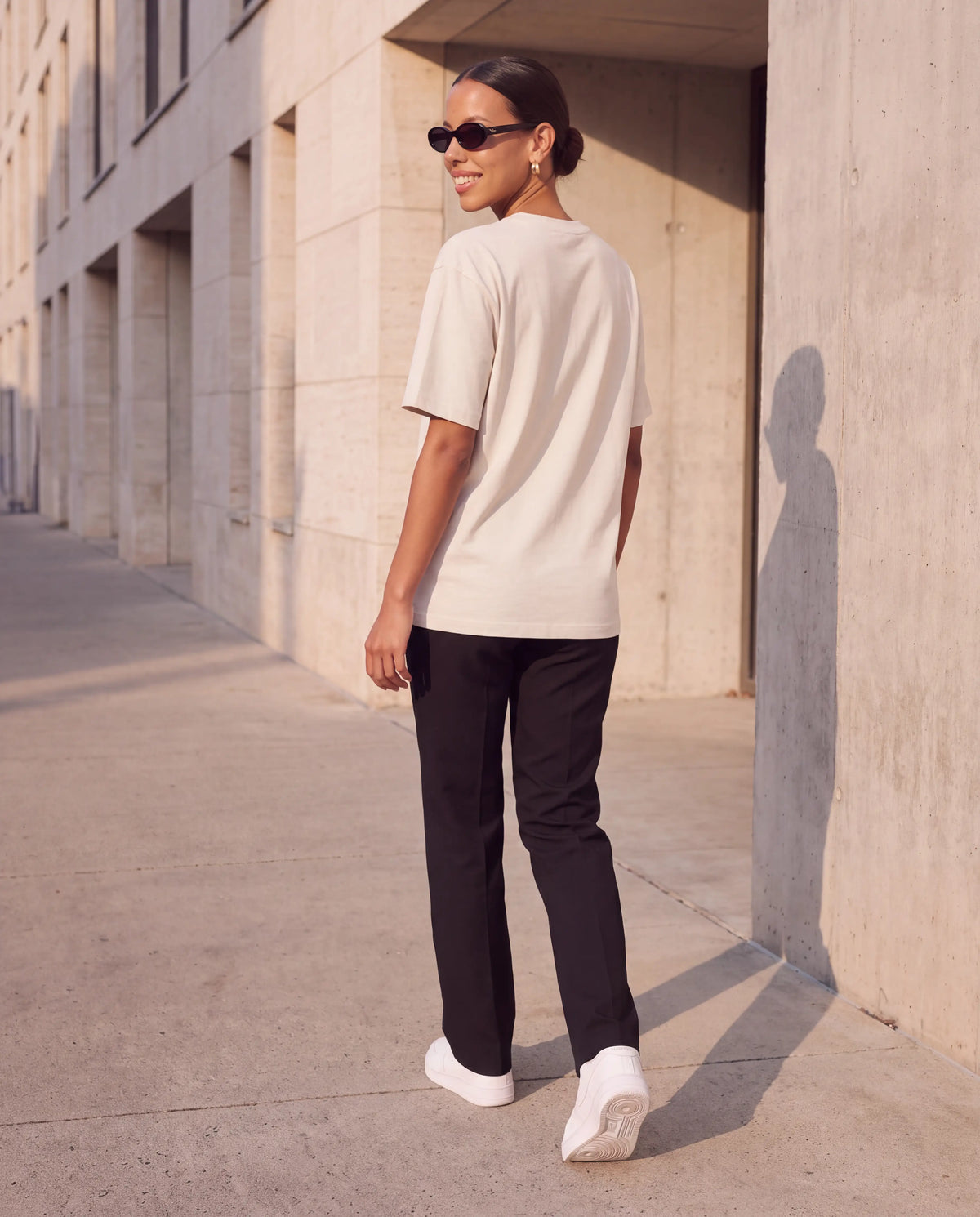 The Tonal Logo Tee in Bone, back view