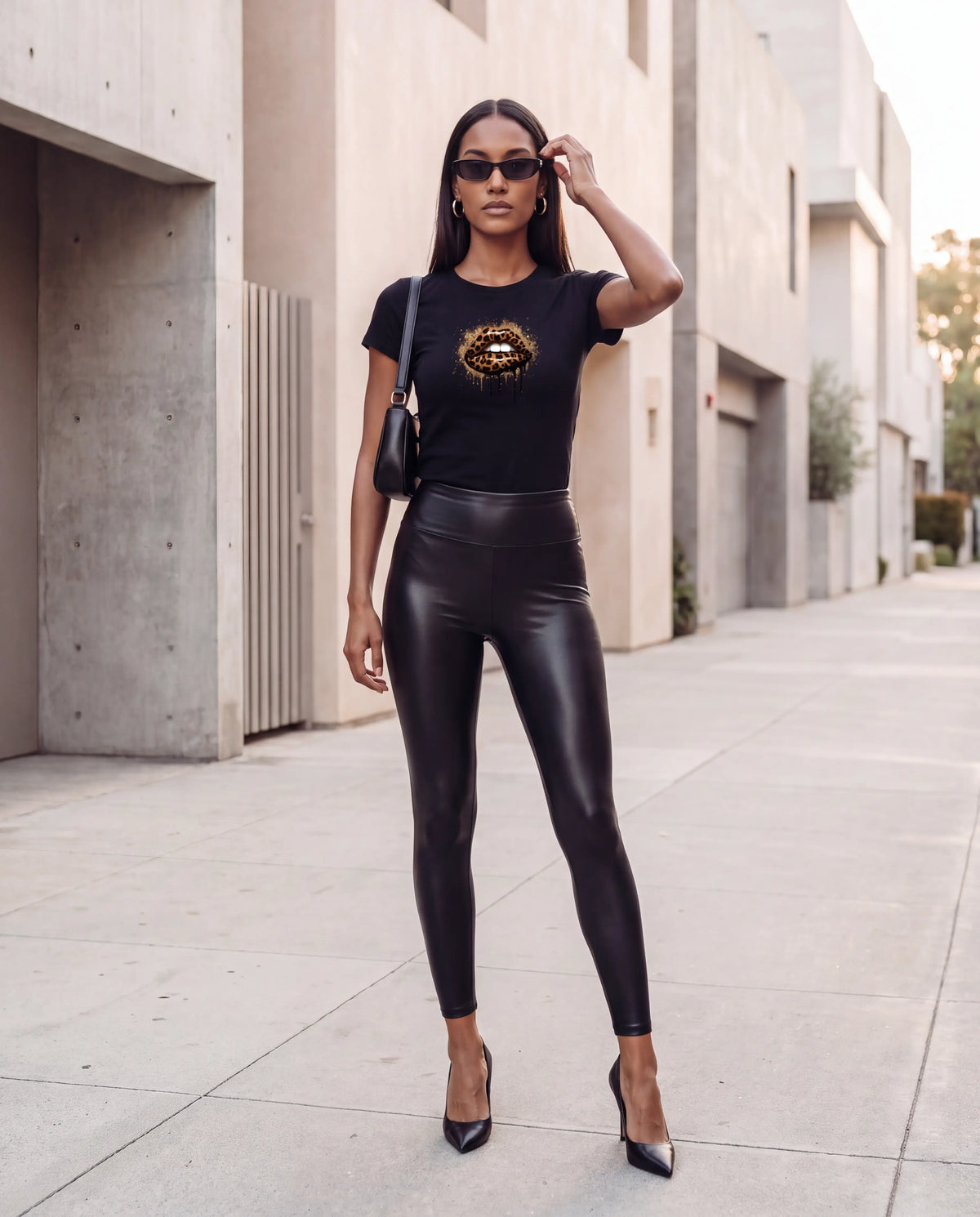 Wild Bite Fitted Tee with vegan leather leggings