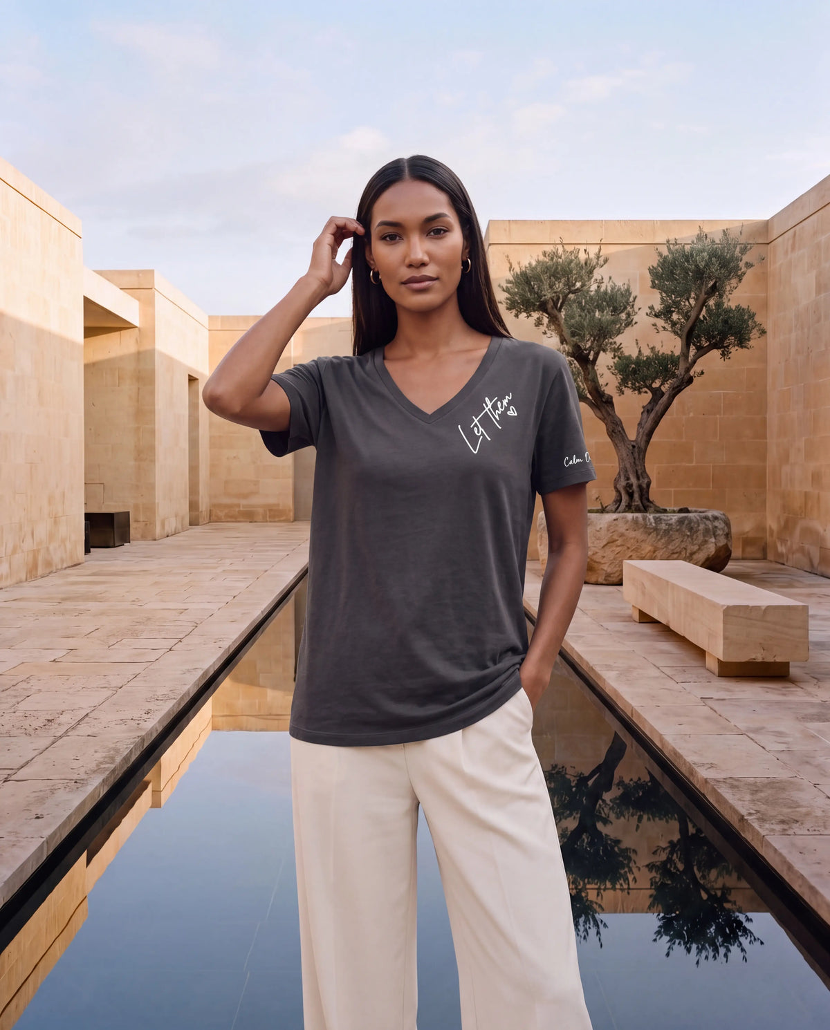 Let Them Tee V neck in coal
