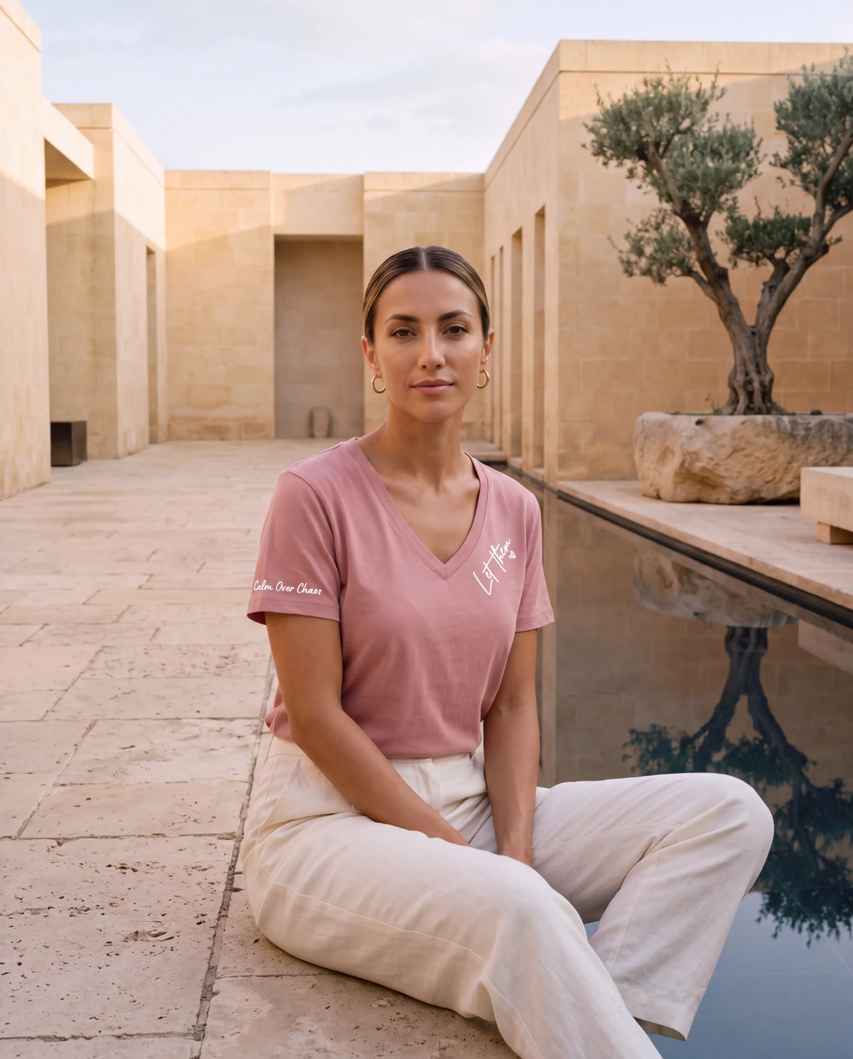 Let Them Tee V neck in pink