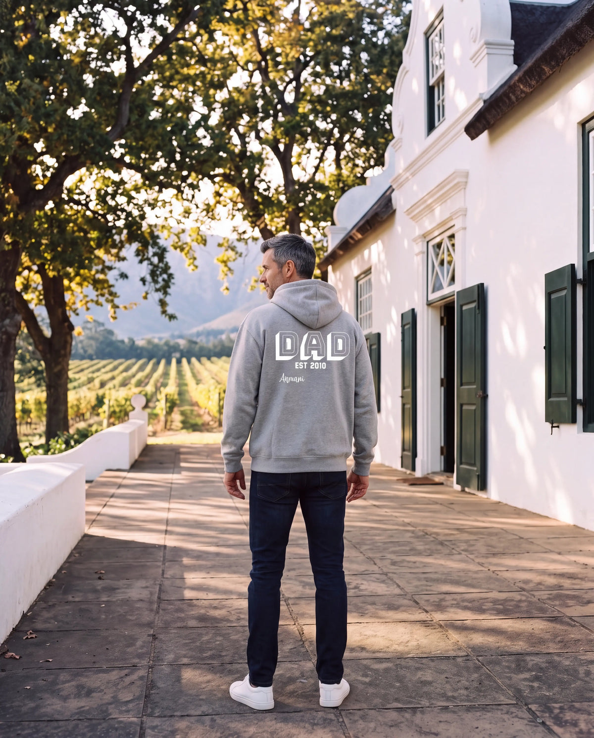 Dad Hoodie in Grey, back print