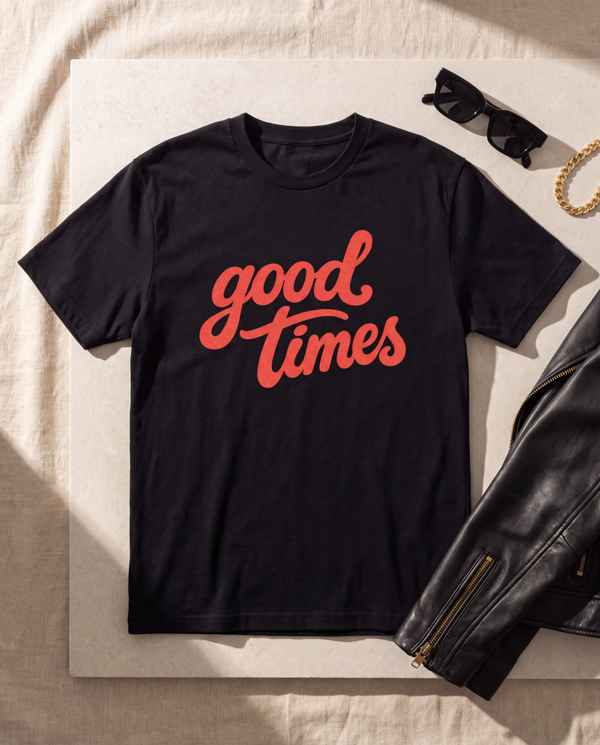 The Good Times Tee in Black, flat lay