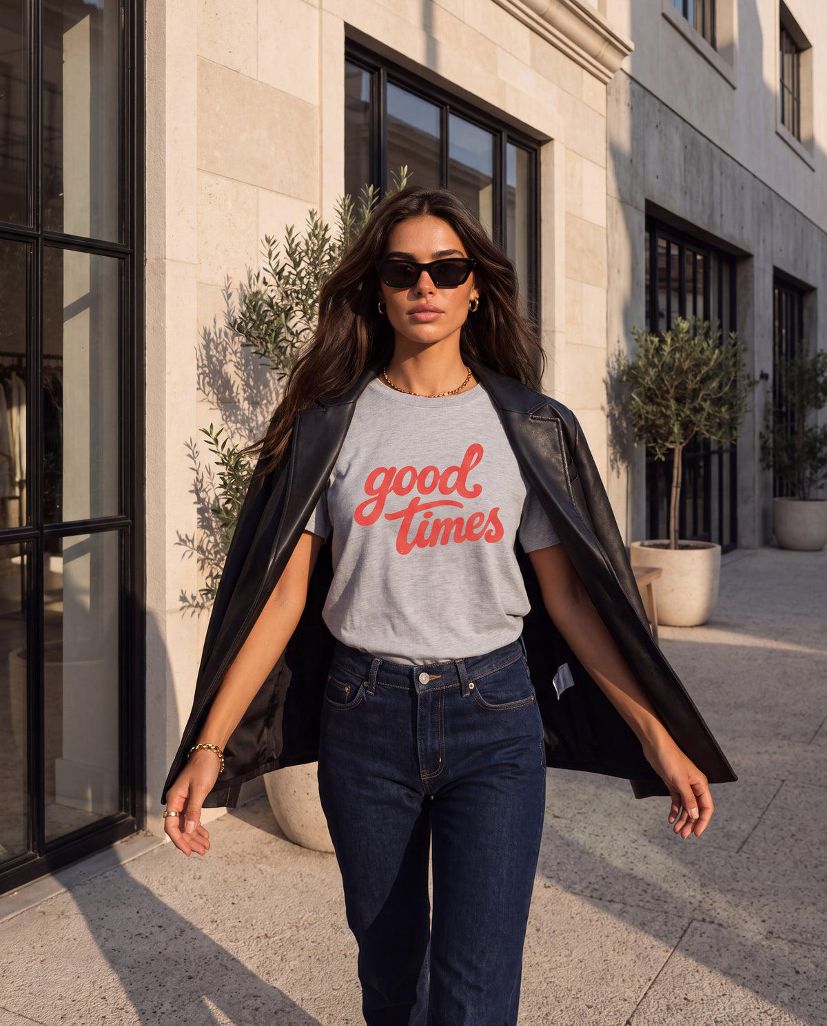 The Good Times Tee in Grey, on model