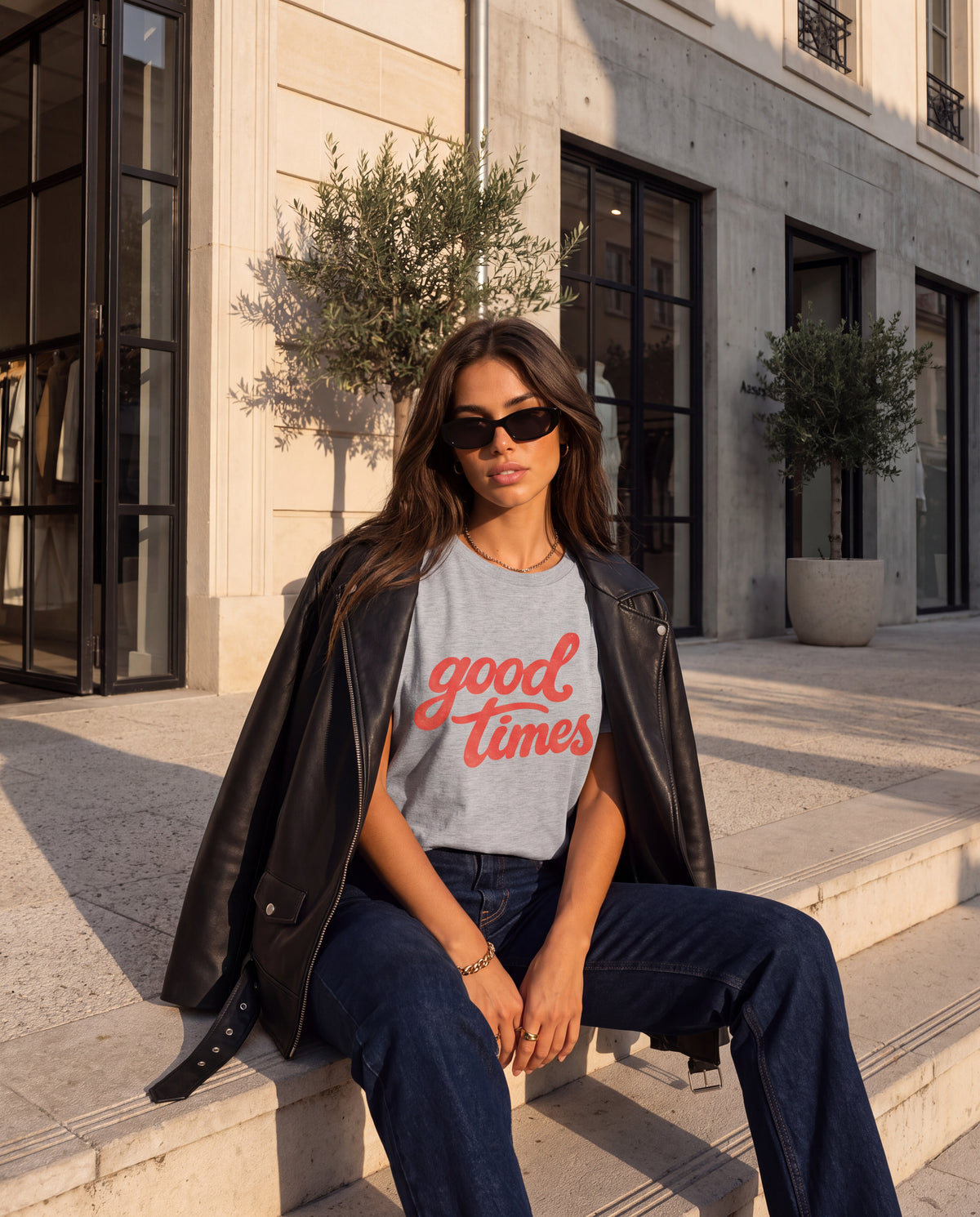 The Good Times Tee in Grey, on model