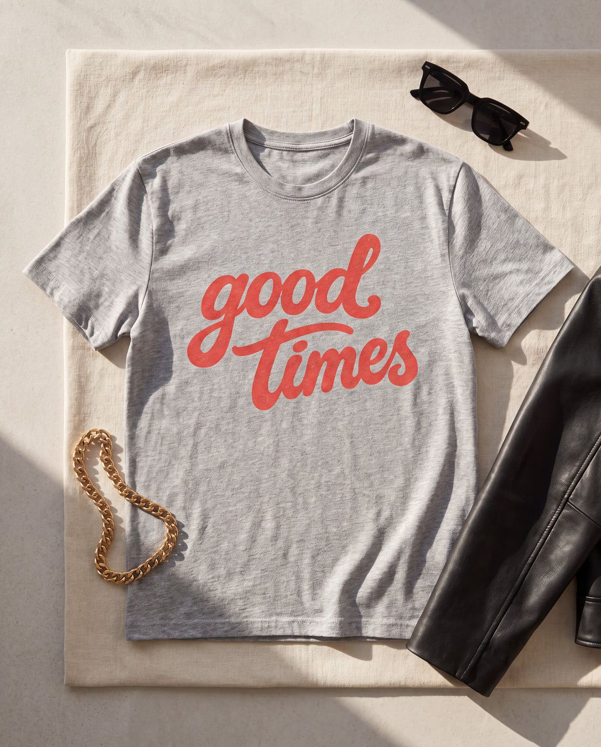 The Good Times Tee in Grey, flat lay