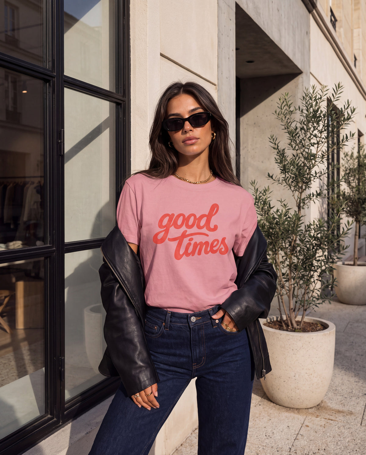 The Good Times Tee in Pink, on model