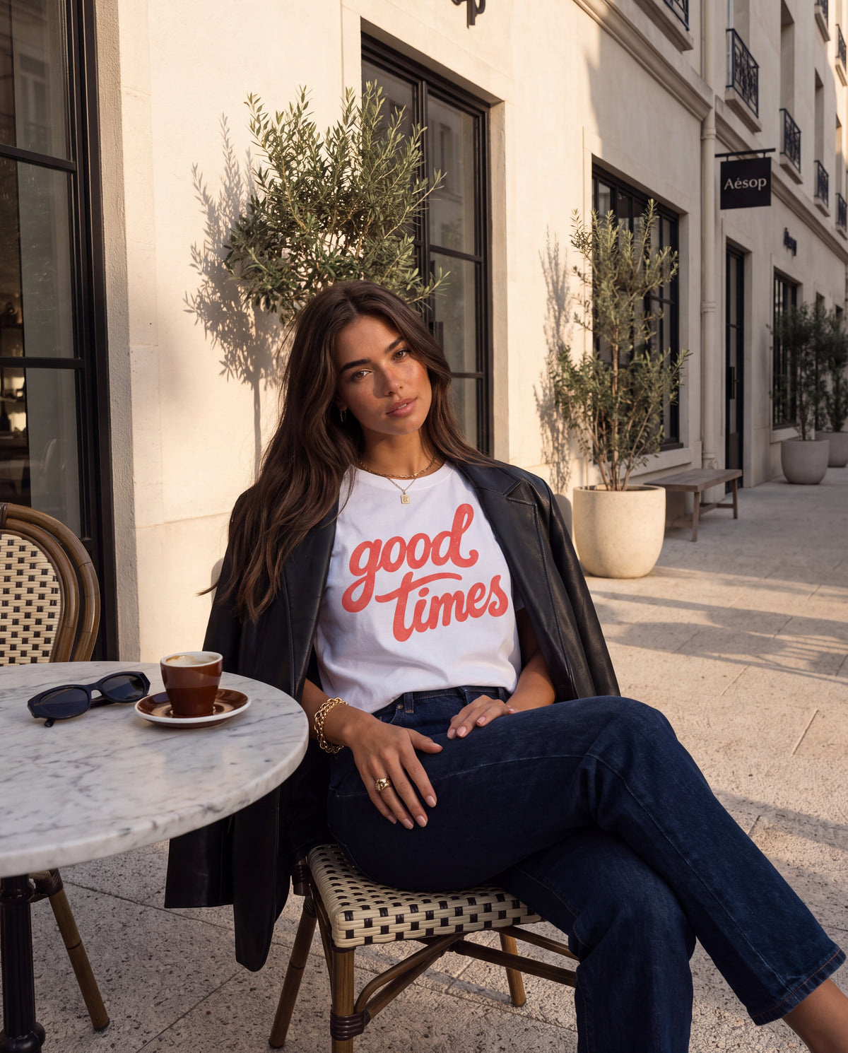 The Good Times Tee in White, on model