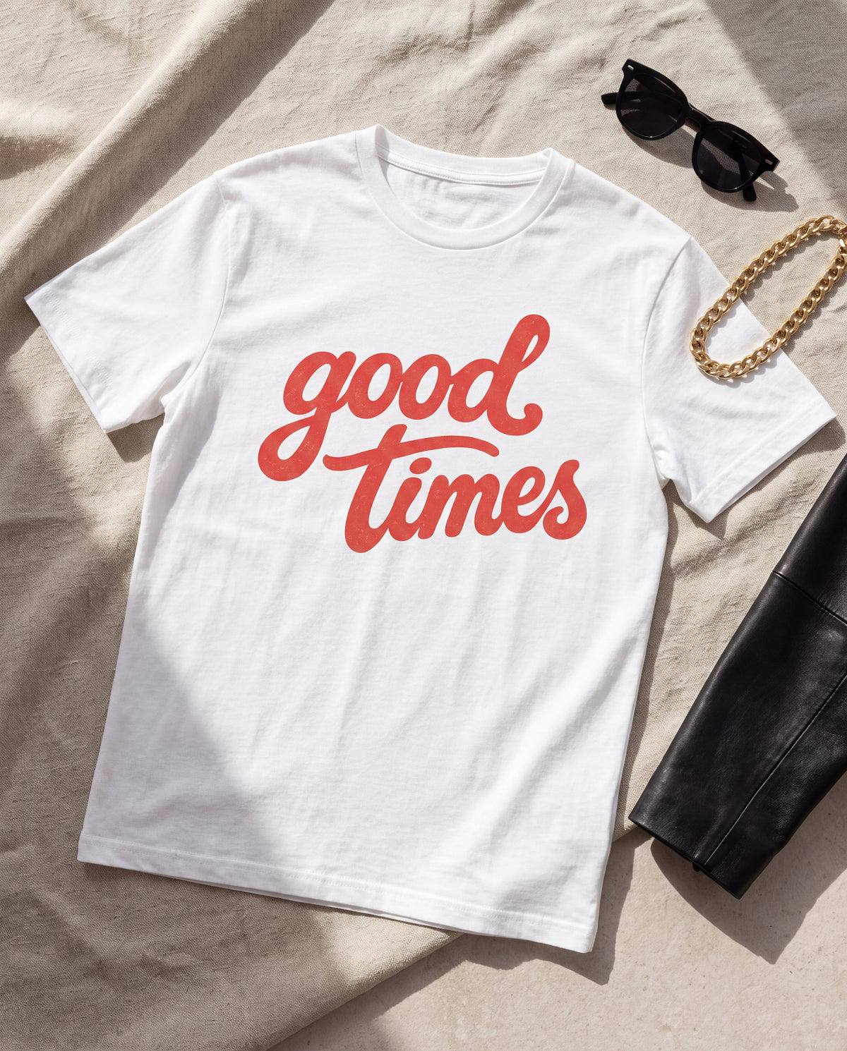 The Good Times Tee in White, flat lay
