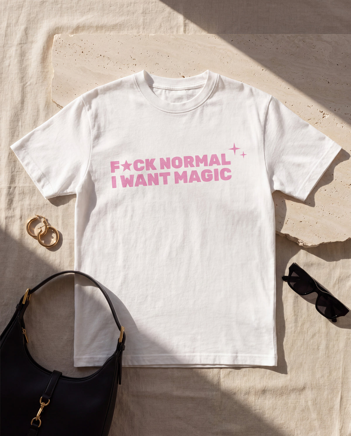 The Want Magic Tee in White flat lay