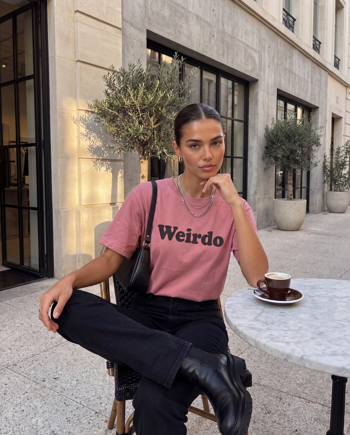 The Weirdo Tee in Pink, on model