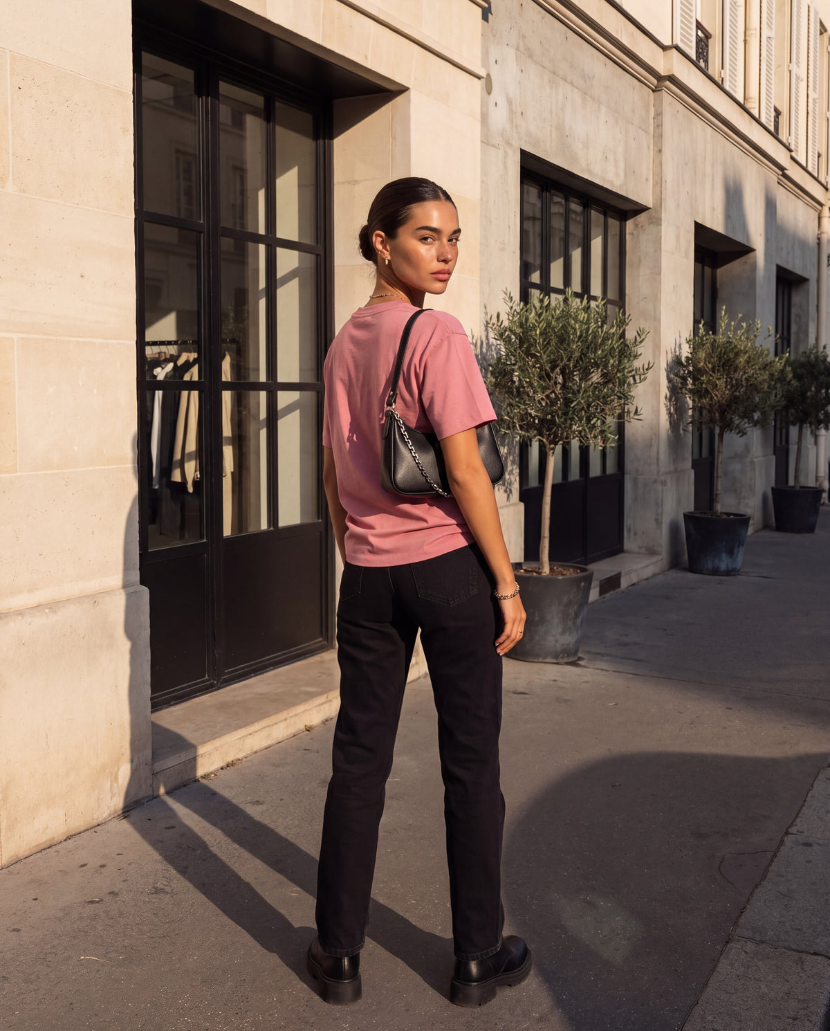 The Weirdo Tee in Pink, back view